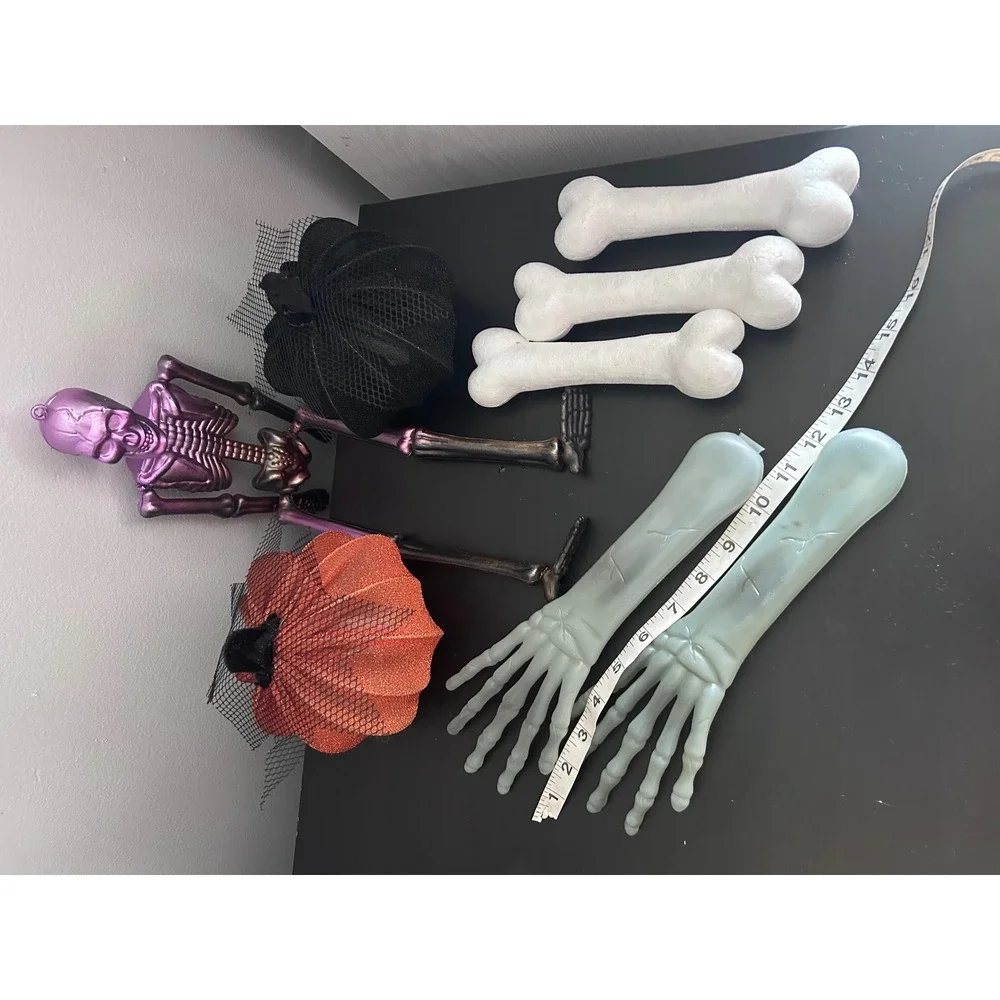 Halloween Decor Bundle Purple Skeleton Glitter Pumpkins Skeleton Hands Foam Bone